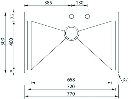 Ανοξείδωτος Νεροχύτης Κουζίνας Sanitec Focus Mix 77x50cm 15223 Σατινέ - Image 2