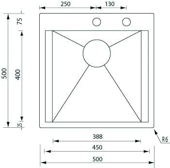Ανοξείδωτος Νεροχύτης Κουζίνας Sanitec Focus Mix 50x50cm 1V 15226 Σατινέ - Image 2