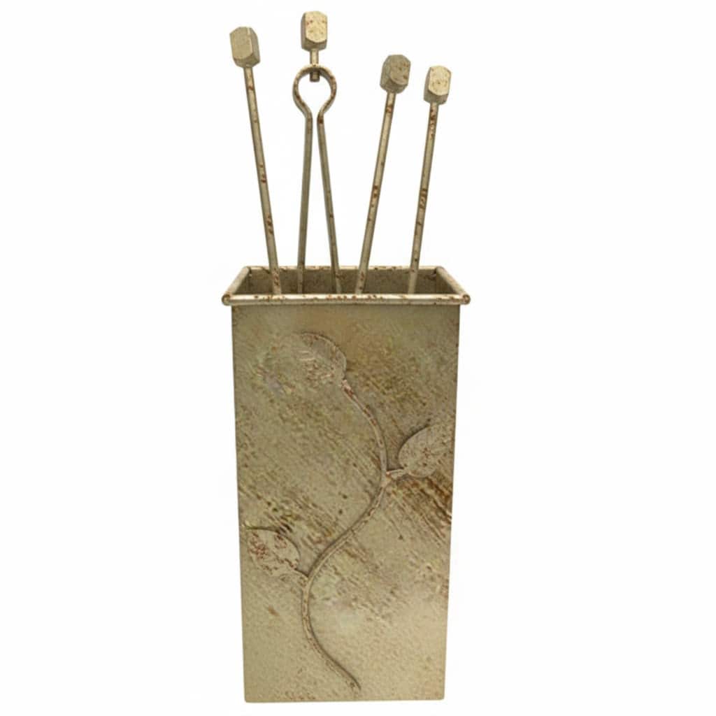 Σετ Εργαλείων Τζακιού Τετράγωνο Μικρό Φύλλα (071) Εκρού Πατίνα Χρυσό