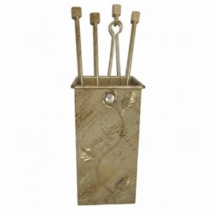 Σετ Εργαλείων Τζακιού Τετράγωνο Μικρό  Λουλούδι Strass (072) Εκρού Πατίνα Χρυσό