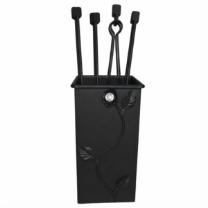 Σετ Εργαλείων Τζακιού Τετράγωνο Μικρό  Λουλούδι Strass (072) Εκρού Πατίνα Χαλκός