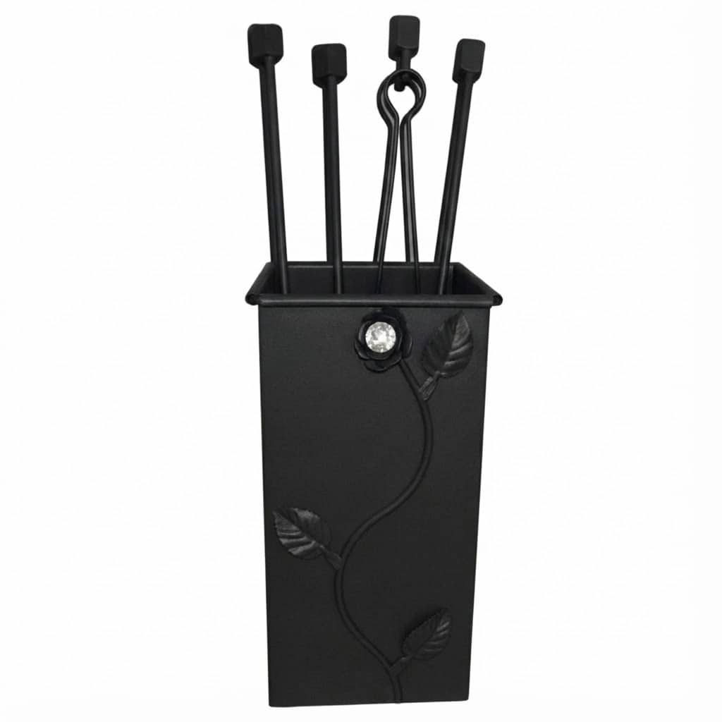 Σετ Εργαλείων Τζακιού Τετράγωνο Μικρό  Λουλούδι Strass (072) Εκρού Πατίνα Χαλκός