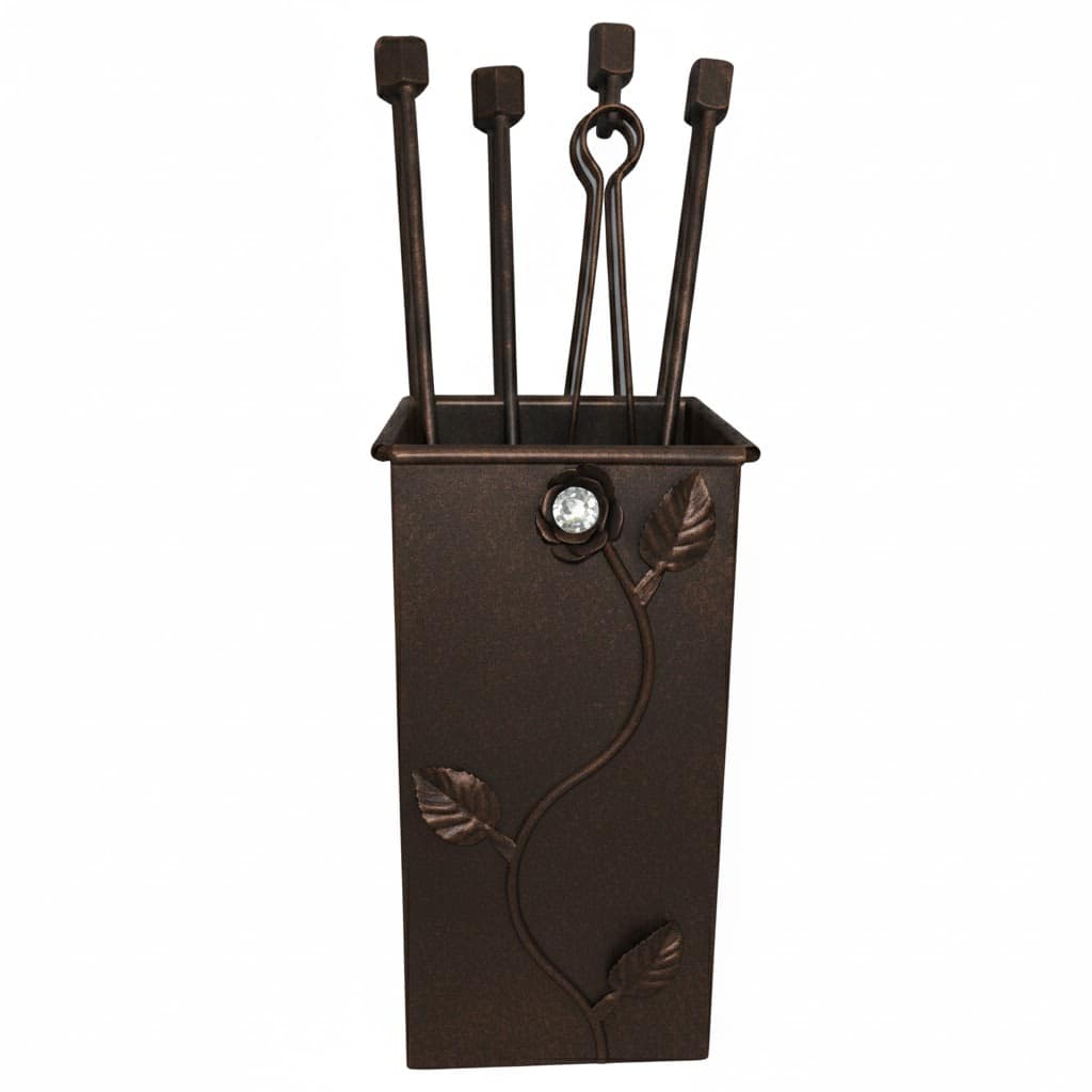 Σετ Εργαλείων Τζακιού Τετράγωνο Μικρό  Λουλούδι Strass (072) Καφέ