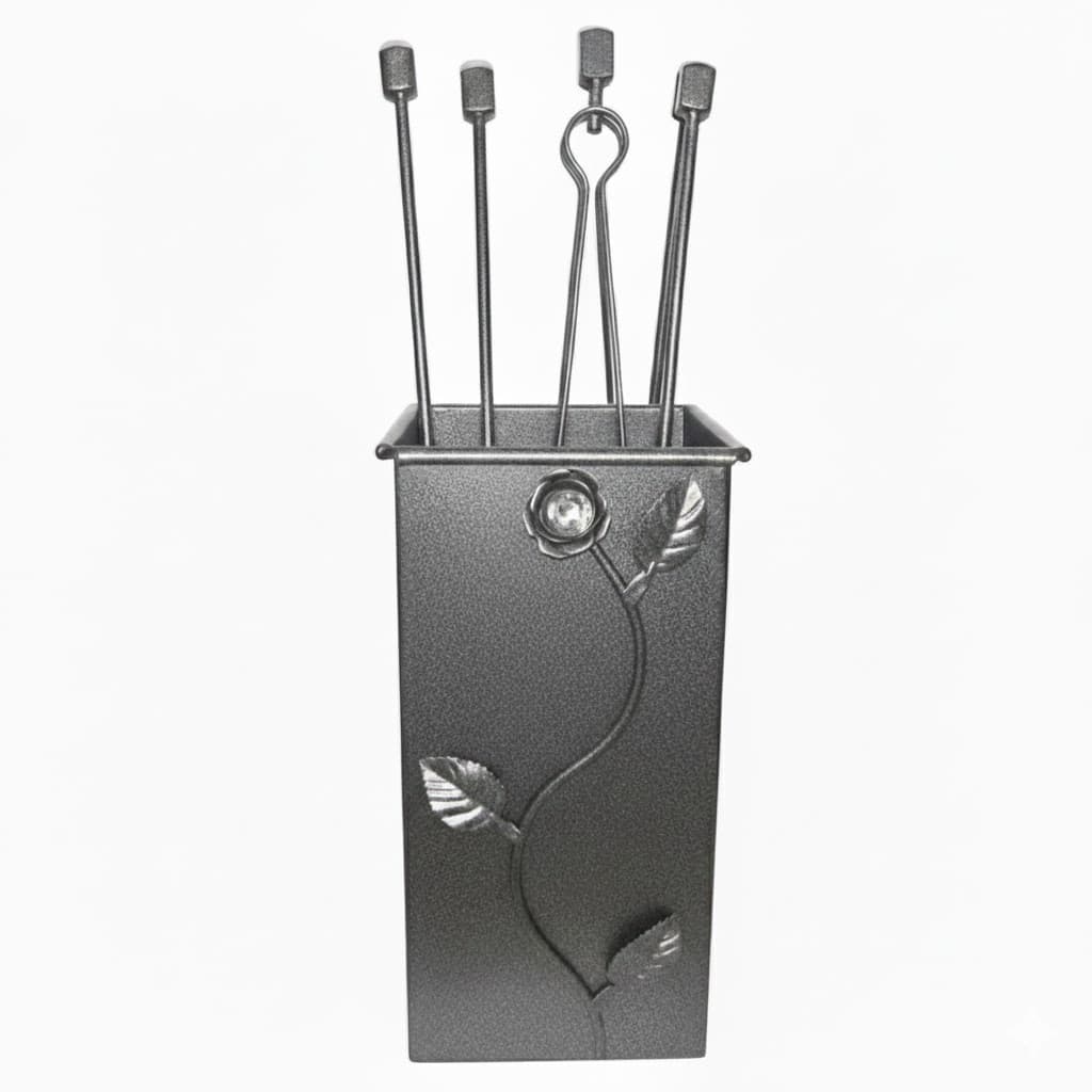 Σετ Εργαλείων Τζακιού Τετράγωνο Μικρό  Λουλούδι Strass (072) Ασημί