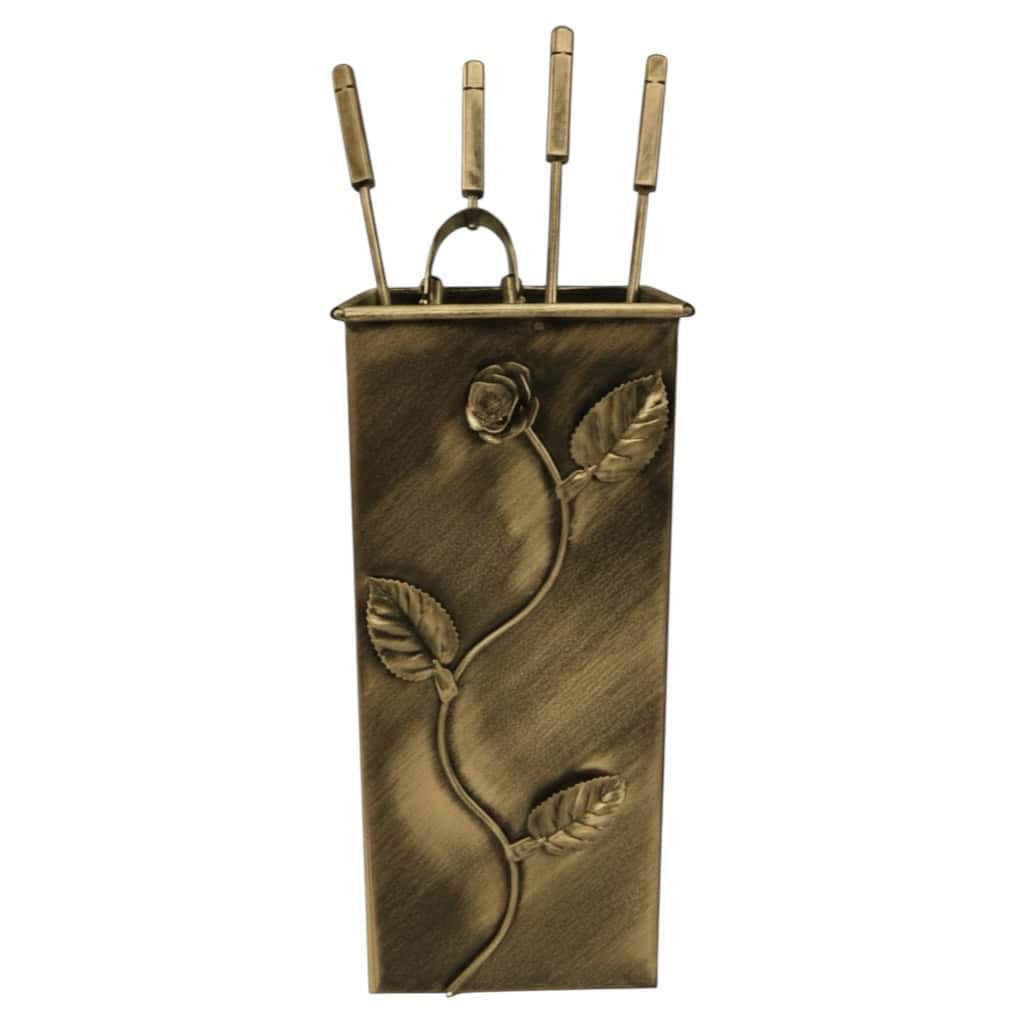 Σετ Εργαλείων Τζακιού Τετράγωνο Μεγάλο Λουλούδι Strass (074) Πατίνα Χρυσό