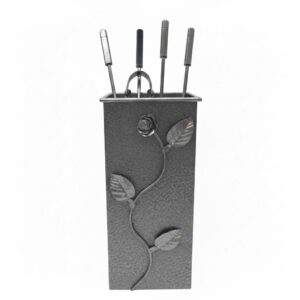 Σετ Εργαλείων Τζακιού Τετράγωνο Μεγάλο Λουλούδι Strass (074) Ασημί