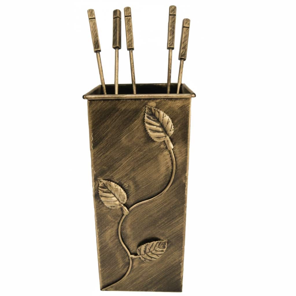 Σετ Εργαλείων Τζακιού Τετράγωνο Μεγάλο Φύλλα (075) Πατίνα Χρυσό