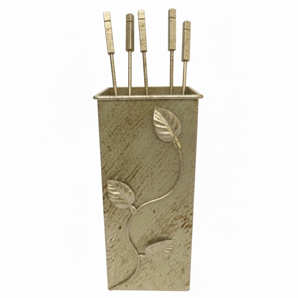 Σετ Εργαλείων Τζακιού Τετράγωνο Μεγάλο Φύλλα (075) Εκρού Πατίνα Χρυσό