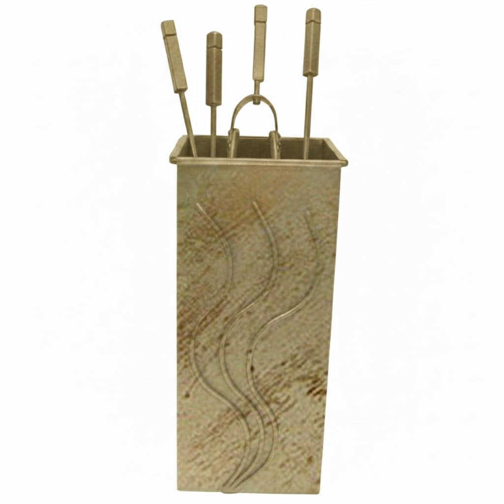 Σετ Εργαλείων Τζακιού Τετράγωνο Μεγάλο Φλόγα (076) Εκρού Πατίνα Χρυσό