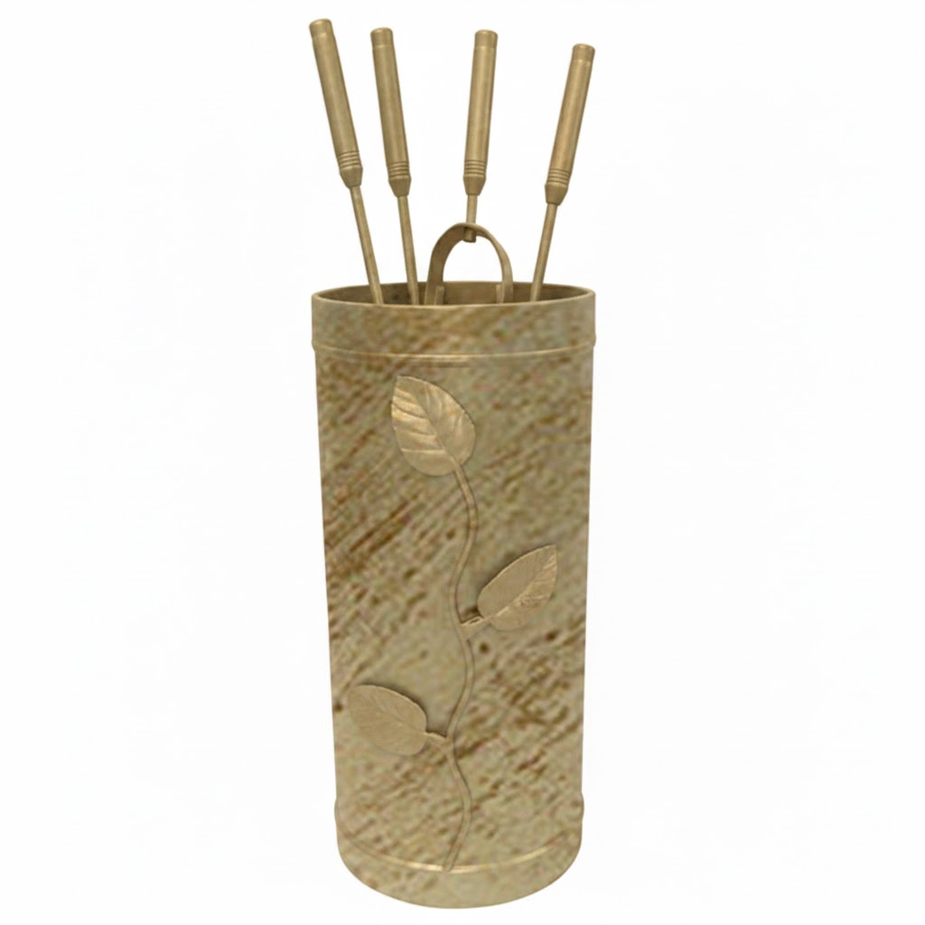 Κύλινδρος Μεγάλος Σετ Εργαλείων Τζακιού Σχέδιο Φύλλα (402) Πατίνα Χαλκός