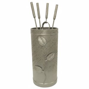 Κύλινδρος Μεγάλος Σετ Εργαλείων Τζακιού Σχέδιο Φύλλα (402) Εκρού Πατίνα Ασημί