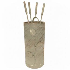 Κύλινδρος Μεγάλος Σετ Εργαλείων Τζακιού Σχέδιο Φύλλα (402) Εκρού Πατίνα Χαλκός