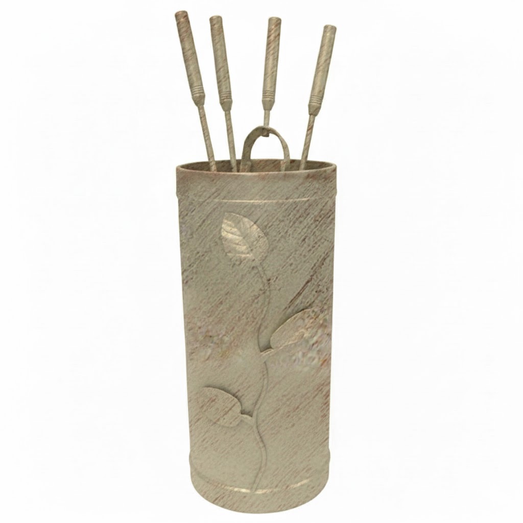 Κύλινδρος Μεγάλος Σετ Εργαλείων Τζακιού Σχέδιο Φύλλα (402) Εκρού Πατίνα Χαλκός