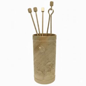 Κύλινδρος Μικρός Σετ Εργαλείων Τζακιού Σχέδιο Φύλλα (502) Εκρού Πατίνα Χρυσό