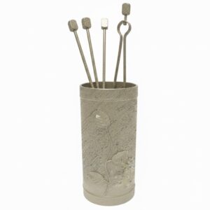 Κύλινδρος Μικρός Σετ Εργαλείων Τζακιού Σχέδιο Φύλλα (502) Εκρού Πατίνα Ασημί