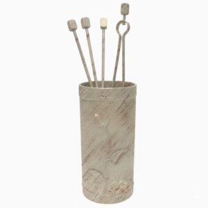 Κύλινδρος Μικρός Σετ Εργαλείων Τζακιού Σχέδιο Φύλλα (502) Εκρού Πατίνα Χαλκός