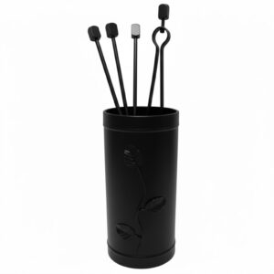 Κύλινδρος Μικρός Σετ Εργαλείων Τζακιού Σχέδιο Φύλλα (502) Μαύρο