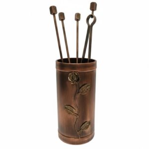 Κύλινδρος Μικρός Σετ Εργαλείων Τζακιού Σχέδιο Λουλούδι Strass (503) Πατίνα Χαλκός