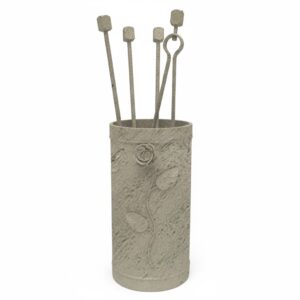 Κύλινδρος Μικρός Σετ Εργαλείων Τζακιού Σχέδιο Λουλούδι Strass (503) Εκρού Πατίνα Ασημί