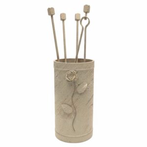 Κύλινδρος Μικρός Σετ Εργαλείων Τζακιού Σχέδιο Λουλούδι Strass (503) Εκρού Πατίνα Χαλκός