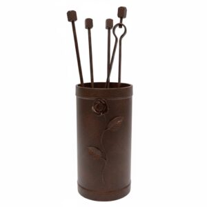 Κύλινδρος Μικρός Σετ Εργαλείων Τζακιού Σχέδιο Λουλούδι Strass (503) Καφέ