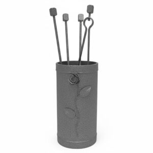 Κύλινδρος Μικρός Σετ Εργαλείων Τζακιού Σχέδιο Λουλούδι Strass (503) Ασημί