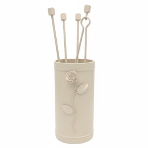 Κύλινδρος Μικρός Σετ Εργαλείων Τζακιού Σχέδιο Λουλούδι Strass (503) Εκρού