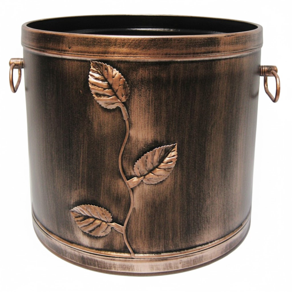 Κάδος - Ξυλοθήκη Βαρέλι Σχέδιο Φύλλα (602) Πατίνα Χαλκός