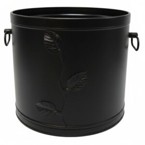 Κάδος - Ξυλοθήκη Βαρέλι Σχέδιο Φύλλα (602) Μαύρο