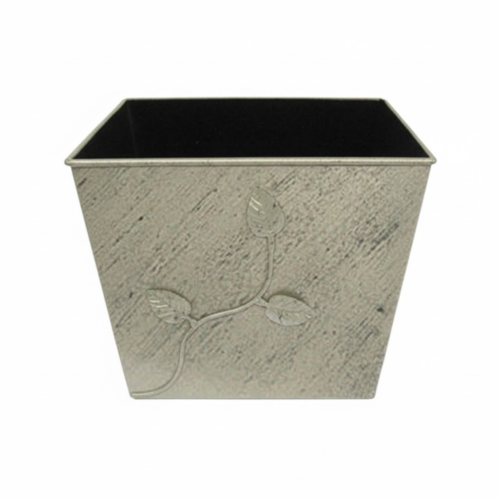 Κάδος - Ξυλοθήκη Σχέδιο Φύλλα (710) Εκρού Πατίνα Ασημί