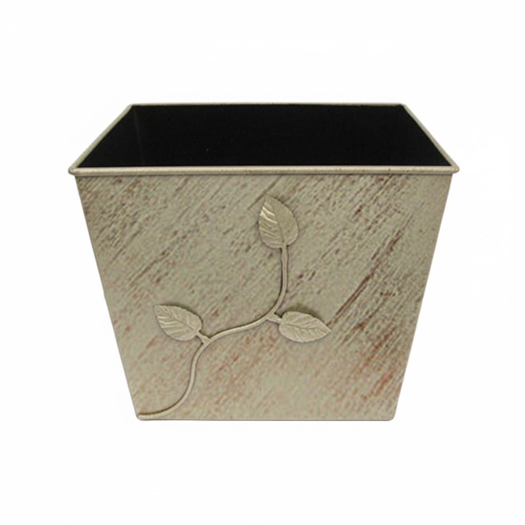 Κάδος - Ξυλοθήκη Σχέδιο Φύλλα (710) Εκρού Πατίνα Χαλκός