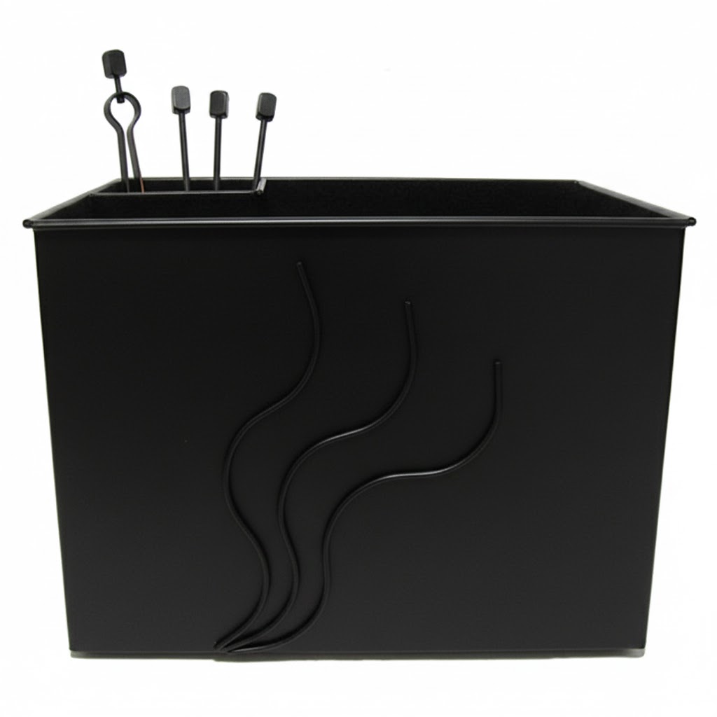 Κάδος-Ξυλοθήκη Ορθογώνια Σχέδιο Φλόγα Σετ Τζακιού (755)