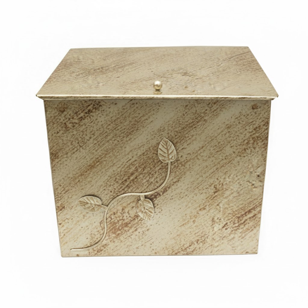 Κάδος - Ξυλοθήκη Μεγάλος Σχέδιο Φύλλα (762) Εκρού Πατίνα Χρυσό