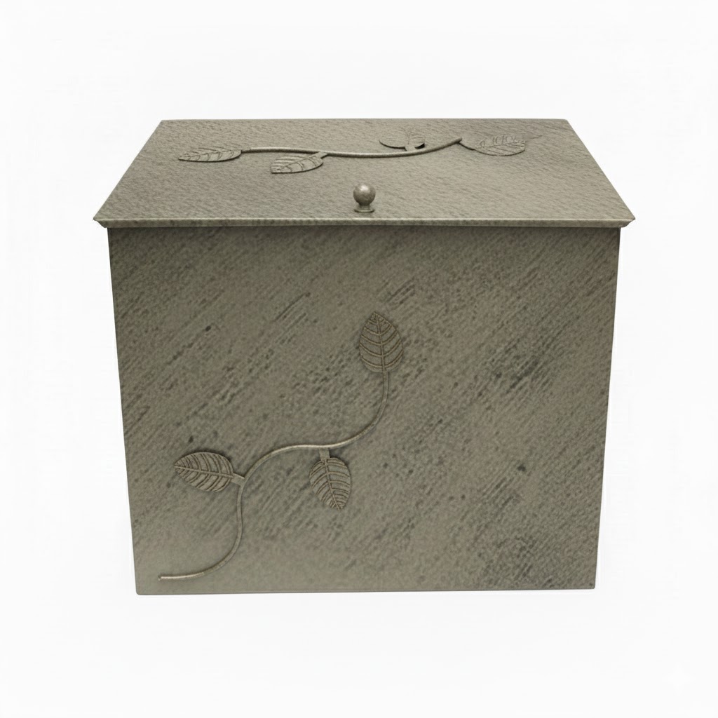 Κάδος - Ξυλοθήκη Μεγάλος Σχέδιο Φύλλα (762) Εκρού Πατίνα Ασημί