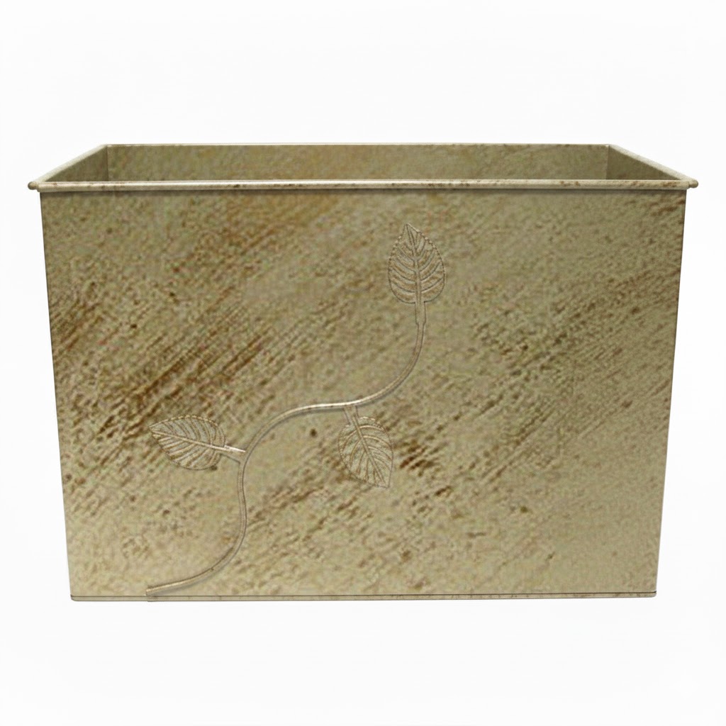 Κάδος-Ξυλοθήκη Ορθογώνιος Σχέδιο Φύλλα (763) Εκρού Πατίνα Χρυσό