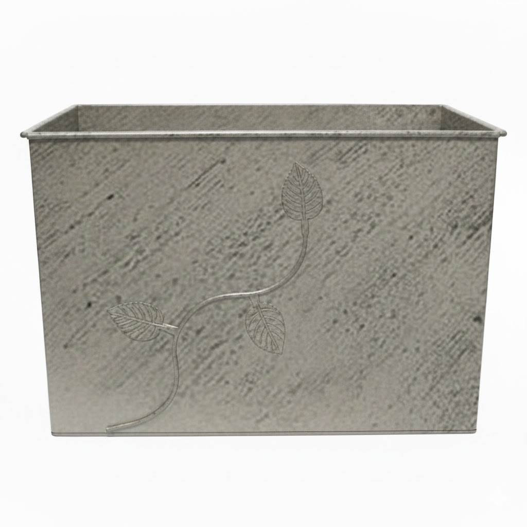 Κάδος-Ξυλοθήκη Ορθογώνιος Σχέδιο Φύλλα (763) Εκρού Πατίνα Ασημί