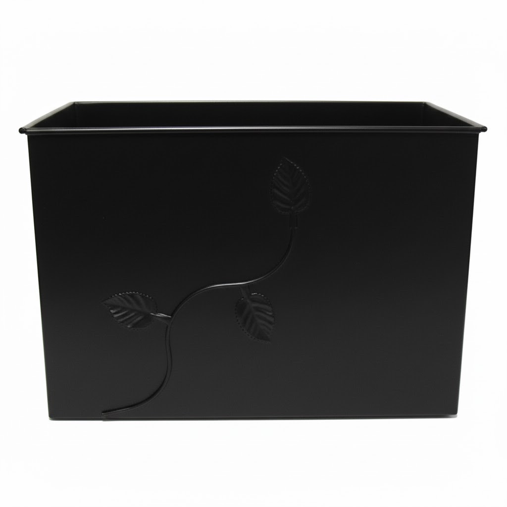 Κάδος-Ξυλοθήκη Ορθογώνιος Σχέδιο Φύλλα (763) Μαύρο