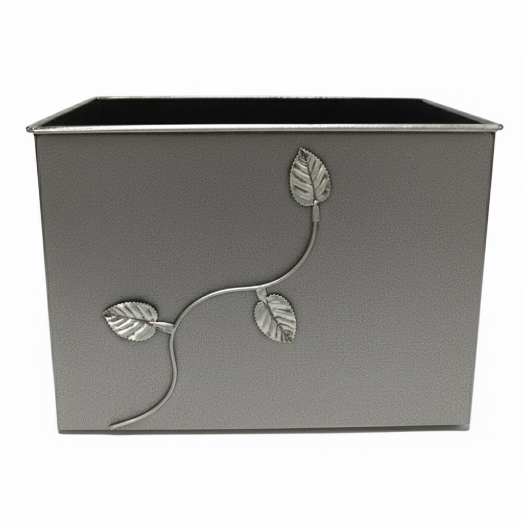 Κάδος-Ξυλοθήκη Ορθογώνιος Σχέδιο Φύλλα (763) Ασημί