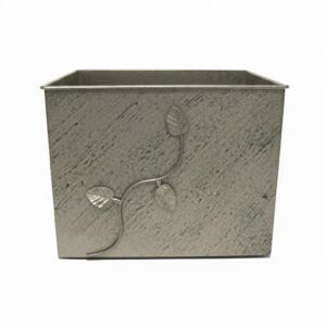 Κάδος-Ξυλοθήκη Τετράγωνος Σχέδιο Φύλλα (764) Εκρού Πατίνα Ασημί