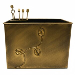 Κάδος-Ξυλοθήκη Ορθογώνια Σχέδιο Φύλλα Σετ Τζακιού (765) Πατίνα Χρυσό