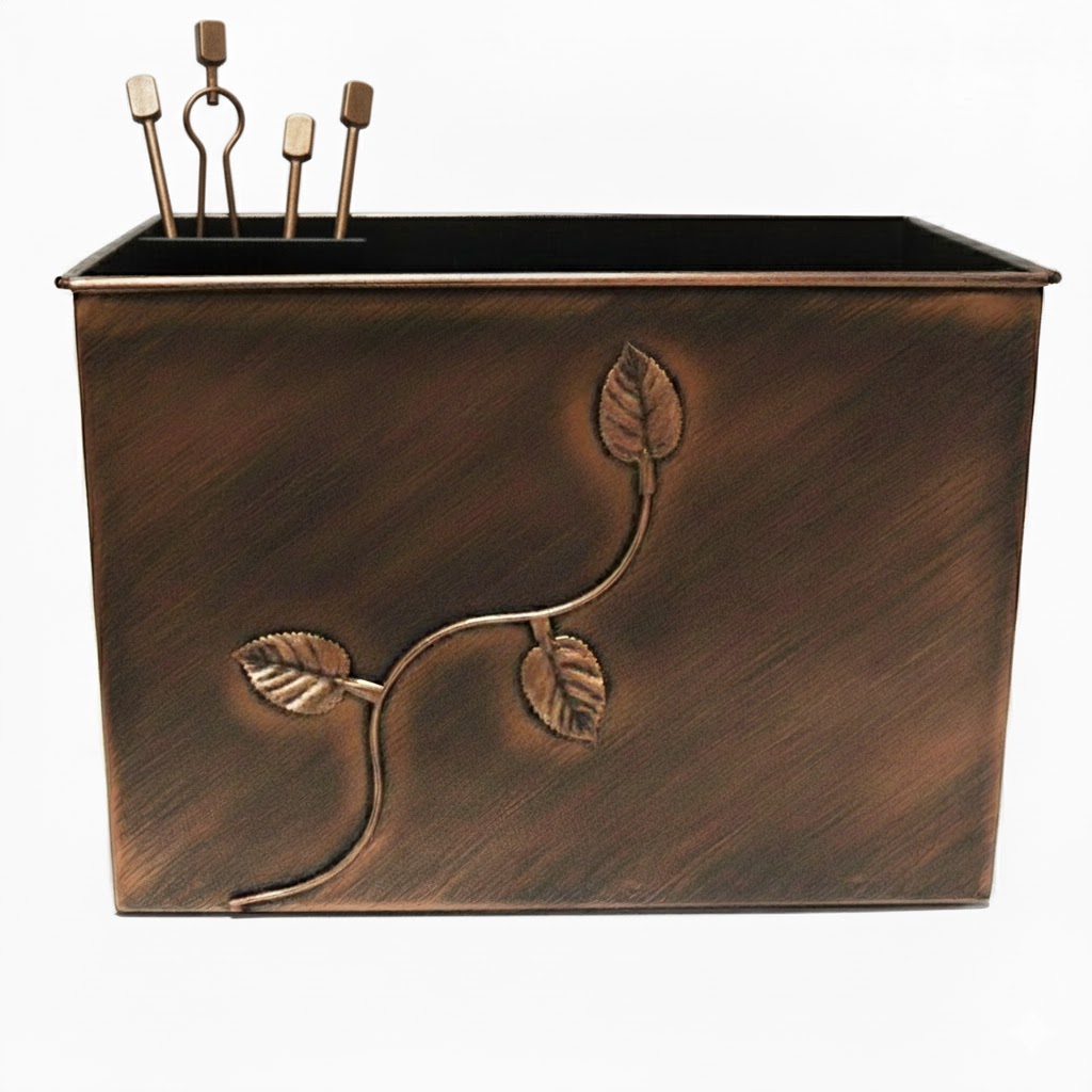 Κάδος-Ξυλοθήκη Ορθογώνια Σχέδιο Φύλλα Σετ Τζακιού (765)