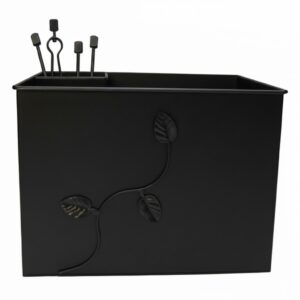 Κάδος-Ξυλοθήκη Ορθογώνια Σχέδιο Φύλλα Σετ Τζακιού (765) Μαύρο