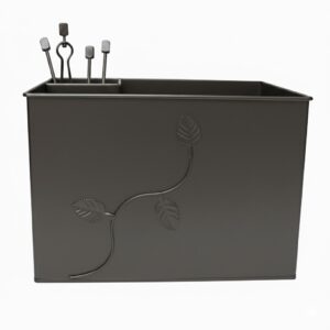 Κάδος-Ξυλοθήκη Ορθογώνια Σχέδιο Φύλλα Σετ Τζακιού (765) Σκουριά