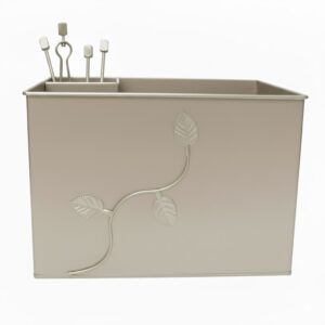 Κάδος-Ξυλοθήκη Ορθογώνια Σχέδιο Φύλλα Σετ Τζακιού (765) Εκρού