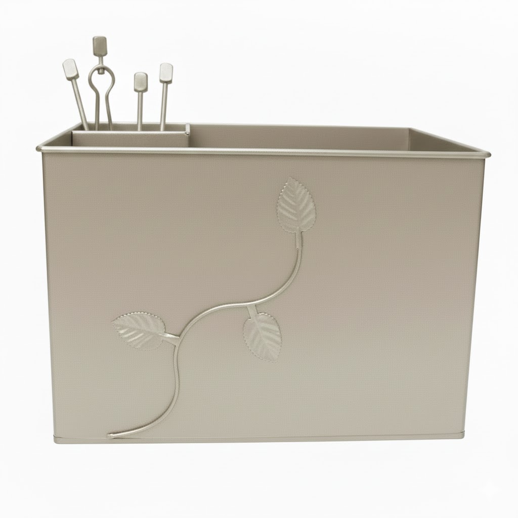 Κάδος-Ξυλοθήκη Ορθογώνια Σχέδιο Φύλλα Σετ Τζακιού (765) Εκρού