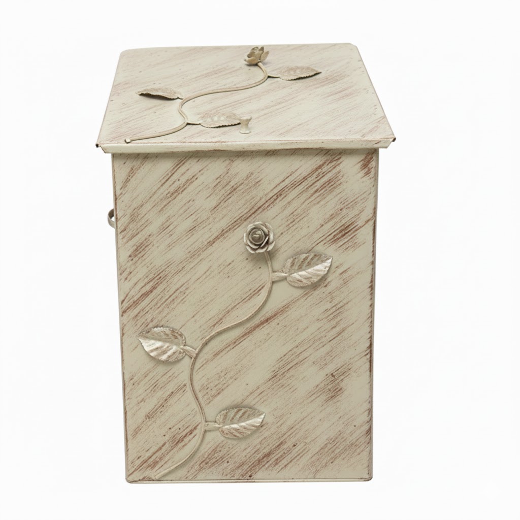 Κάδος - Ξυλοθήκη Μεσαία Σχέδιο Λουλούδι Strass (811) Εκρού Πατίνα Χαλκός