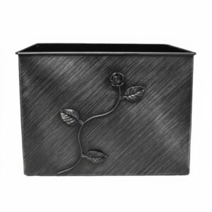 Κάδος-Ξυλοθήκη Ορθογώνιος Σχέδιο Λουλούδι Strass (813) Πατίνα Ασημί