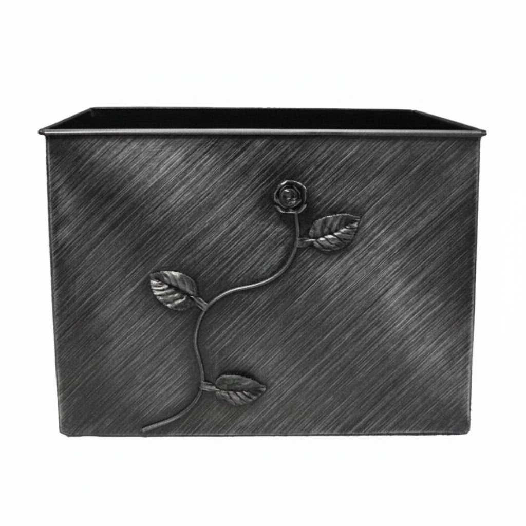 Κάδος-Ξυλοθήκη Ορθογώνιος Σχέδιο Λουλούδι Strass (813) Πατίνα Ασημί