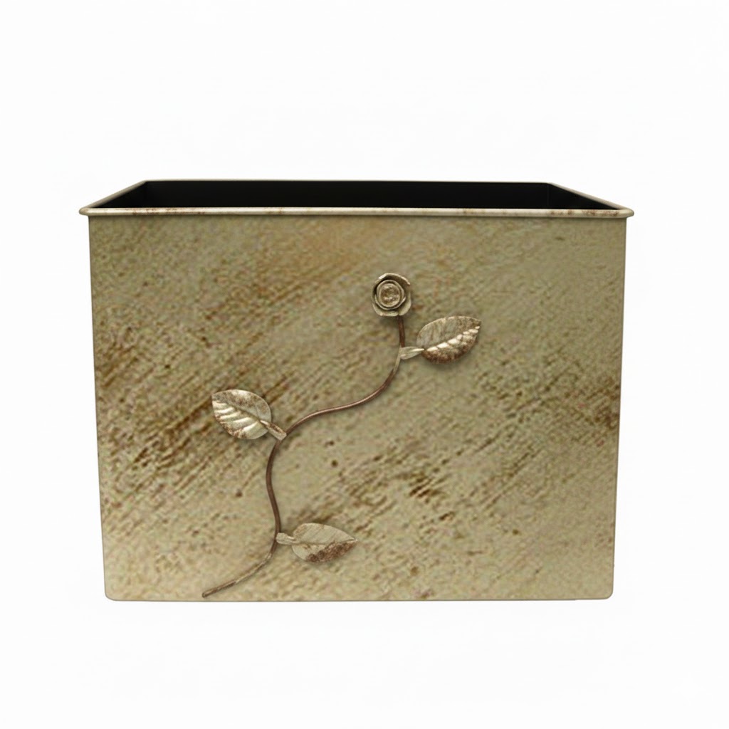 Κάδος-Ξυλοθήκη Ορθογώνιος Σχέδιο Λουλούδι Strass (813)Εκρού Πατίνα Χρυσό