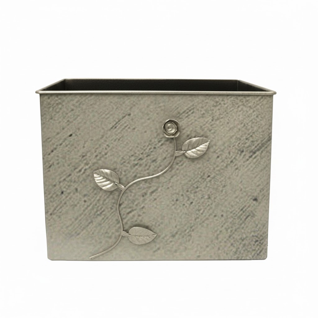 Κάδος-Ξυλοθήκη Ορθογώνιος Σχέδιο Λουλούδι Strass (813)Εκρού Πατίνα Ασημί